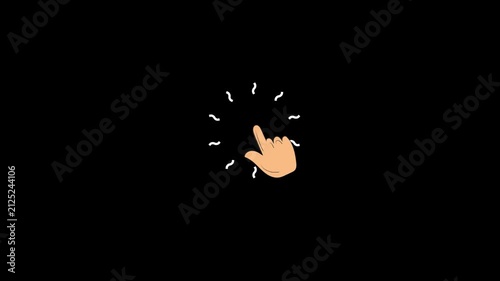 Hand click cursor icon animation on black, finger touch digital screen hand click press and push interaction featuring pointer animation on green screen. finger taps pointing, hand touching gesture