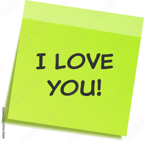 Картината върху платно Bright green sticky note with i love you text isolated on transparent background