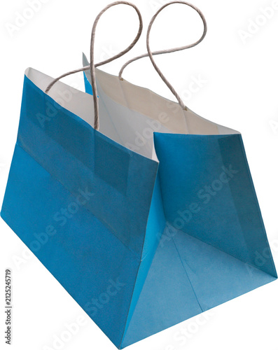 Blue paper bag on a transparent background
