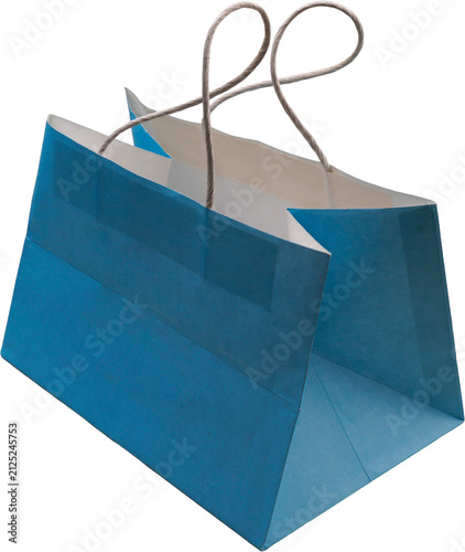 Blue paper bag on a transparent background