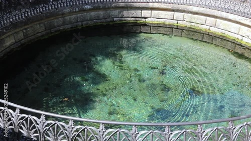Source of the Danuve River in Donaueschingen, Germany from above, Germany tossing a coin for good luck