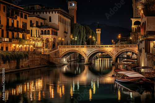 Charming Night Canal Scene with Bridge