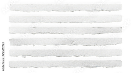 Set of torn paper strips. White ripped paper edges isolated on a clean background.