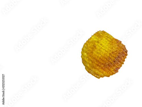 Bild auf Leinwand Burnt and damaged ridged potato chip, representing bad food standards, defective manufacturing, and poor quality control in the snack industry