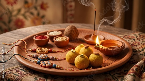 Auspicious Raksha Bandhan Pooja Thali with Ritual Elements