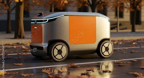 Autonomous Delivery Robot on Urban Street with Autumn Leaves
