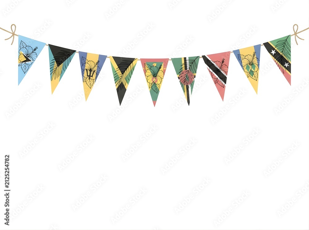 Obraz premium Caribbean Islands Bunting Flags with Tropical Floral Elements