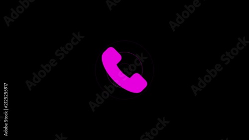 Neon pink phone handset icon on dark background call communication telephone