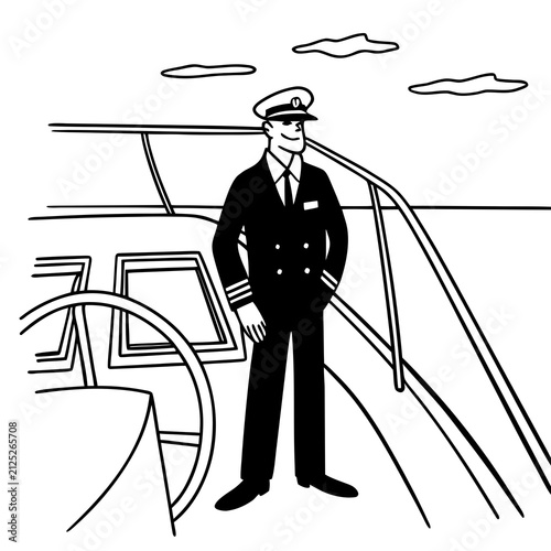 Yacht captain standing confidently on the boat with a peaceful ocean background