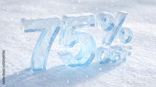Winter Sale Ice Sculpture with 75% Off Discount in Snowy Setting