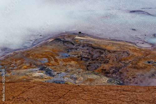 Bild auf Leinwand Geothermal Wonders: Milky Blue Water and Volcanic Earth