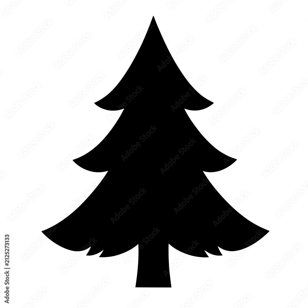 Fototapeta premium Black evergreen pine tree silhouette isolated on white background for Christmas, winter, holiday decorations, nature, and seasonal designs