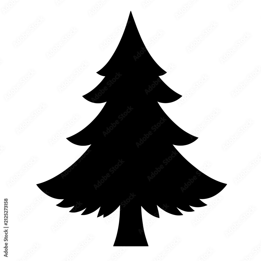 Obraz premium Black evergreen pine tree silhouette isolated on white background for Christmas, winter, holiday decorations, nature, and seasonal designs