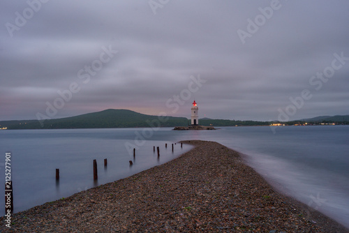 Obraz na płótnie Tokarevsky Lighthouse in Vladivostok, Primorye, Russia, at sunset