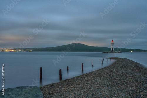 Canvas Print Tokarevsky Lighthouse in Vladivostok, Primorye, Russia, at sunset