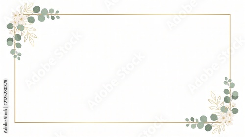 Elegant Gold Rectangular Frame with Eucalyptus Greenery and White Flowers