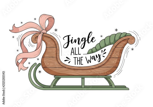 Hand-Drawn Vintage Christmas Sleigh Illustration with Festive Holiday Text