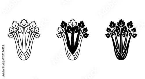 Картината върху платно Celery Stalk Vector Icons Set, Fresh Green Vegetable Illustrations, Healthy Food
