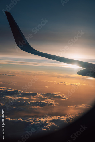 Clouds and sky from airplane window view