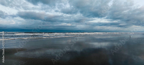 Panoramic view of the beach on a stormy day.