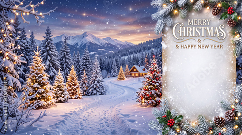 christmas card with winter scene