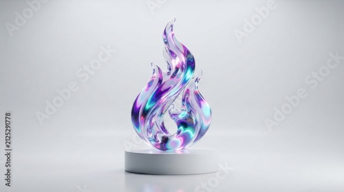Abstract purple and blue glass flame art piece.