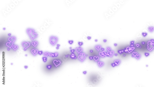 Quadro su tela Neon hearts and sparkles pattern with glowing purple lines on transparent backgr