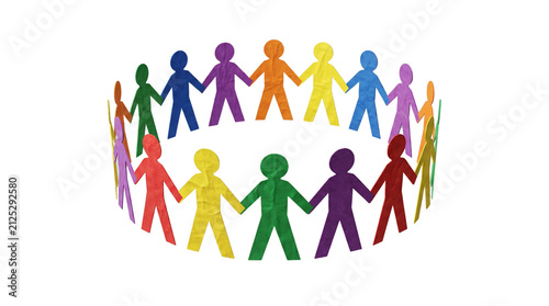 Colorful Paper People Chain Holding Hands in Circle Concept for Community Unity Diversity Teamwork Global Connection Isolated Element PNG