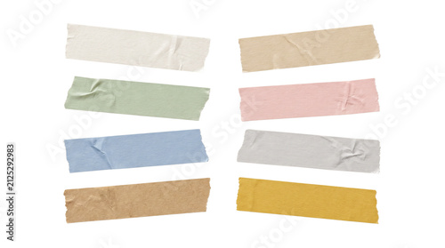 Fotografie Set of Colorful Wrinkled Masking Tape Strips Isolated PNG Cutout Elements for Cr