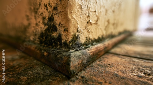 Close-up of mold and mildew growing on a damp corner.