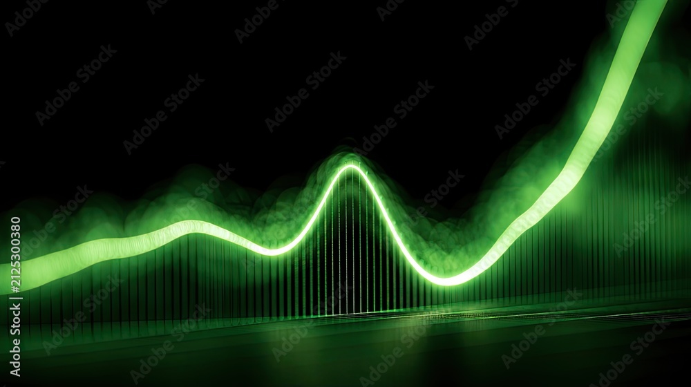 Fototapeta premium Green glowing sound wave visualization with digital data graph.