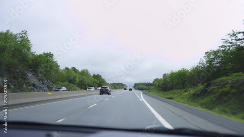Scenic summer drive in Nova Scotia, Canada through lush green landscapes