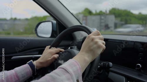 Driving through the scenic summer landscapes of Nova Scotia, Canada