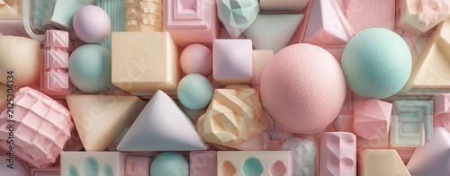 Pastel geometric shapes, abstract, 3D