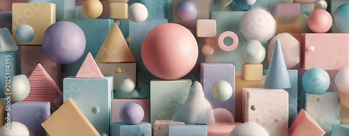Pastel geometric shapes in 3D