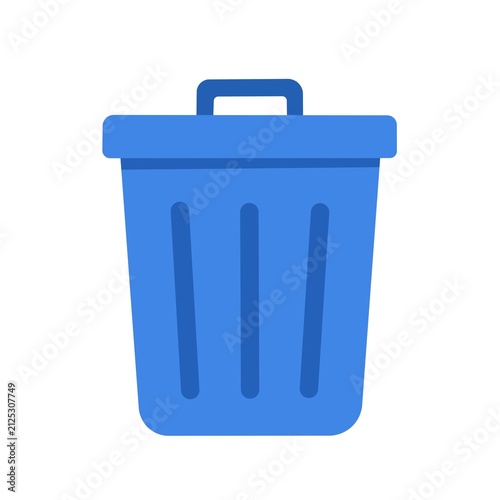 Foto Blue trash can flat vector icon isolated on white background
