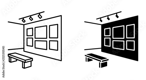 Art Gallery Display, Exhibition Space, Museum Interior, Contemporary Art Show, Vector Icons