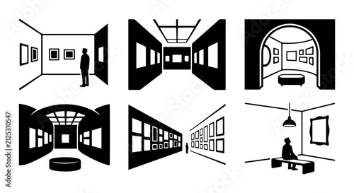 Art Gallery Interiors, Museum Exhibition Spaces, Contemporary Art Displays, Vector Collection
