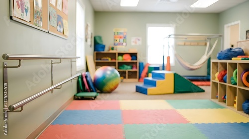 Bright Pediatric Therapy Room for Children with Soft Play Equipment