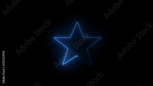 Glowing Blue Neon Star Outline Rotating Loop on Black Background