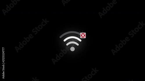 White color no wi-fi line icon looping motion graphic element, white disconnected wireless internet network signal symbol, No wi-fi internet error signal network connection. 4K Video.