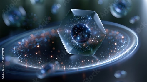 Crystal structure shows stars in the void, representing the universe and space, in a visual that combines science and art