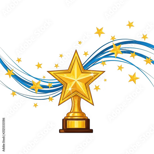Golden star trophy with blue swirls and stars