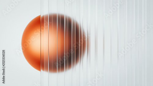 Bild auf Leinwand Orange sphere seen through frosted glass with vertical lines ball round