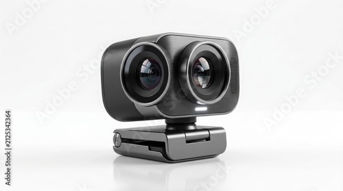 Modern dual lens webcam for video conferencing and online streaming isolated on white background with high definition digital video sensor devices