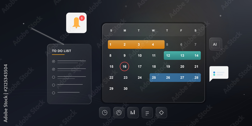 Fototapeta premium Digital task management dashboard with calendar on transparent background
