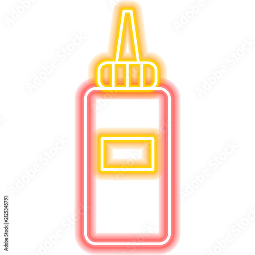 Tomato Ketchup Bottle Neon Sign. Glowing Icon. Illustration of Savory Package and Cafe Concept Object.