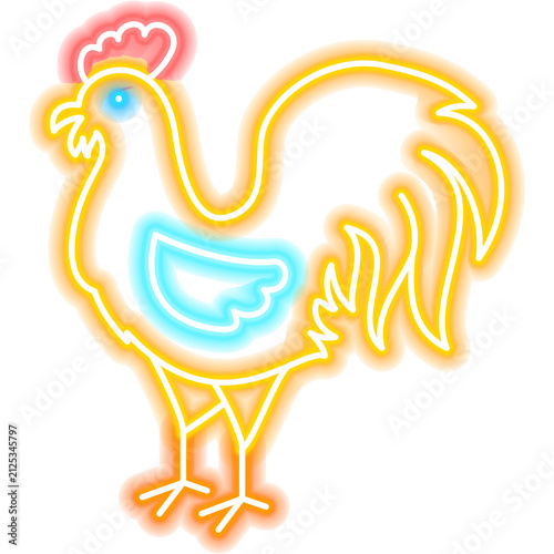 Rooster Neon Sign. Chicken Bird Glowing Icon. Illustration of Country Farm Animal and Food Grill BBQ Concept Object.