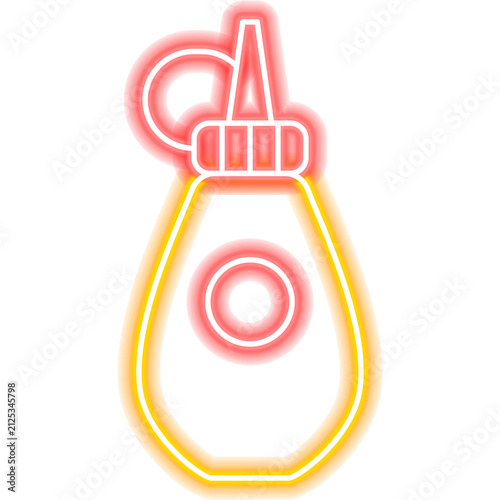 Mustard Bottle Neon Sign. Glowing Icon. Illustration of Savory Packaging and Cafe Concept Object.