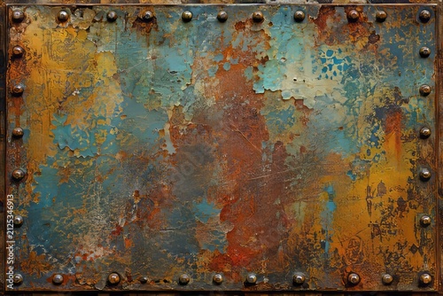 Panel metálico oxidado y remachado